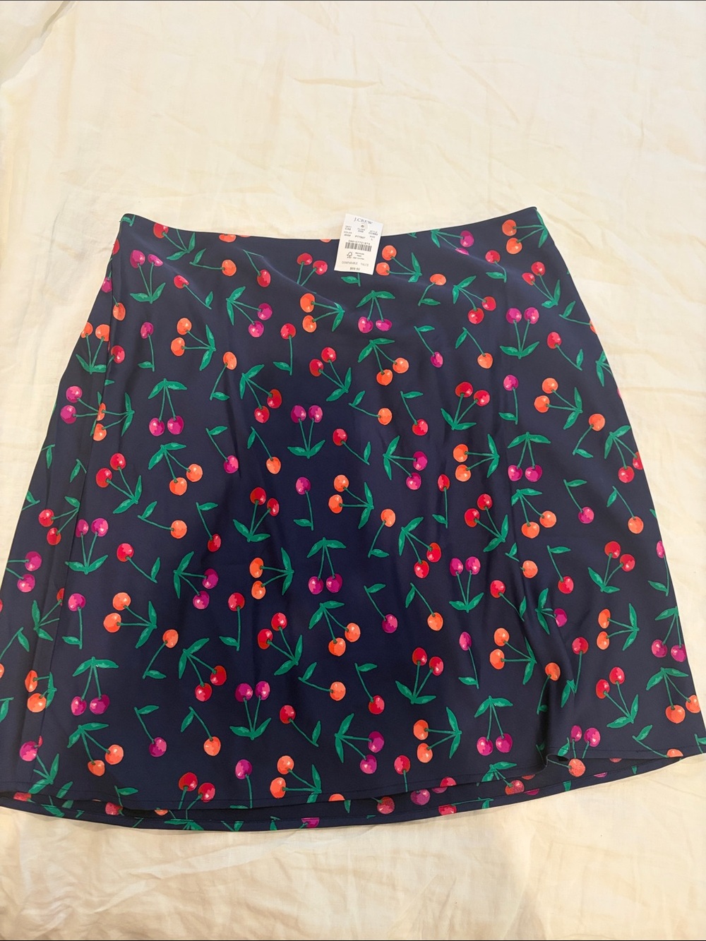 J. Crew Factory Navy Cherry-Print Skater Skirt